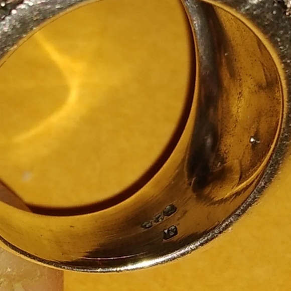 Big Vintage Sterling & Marcasite Ring, multi Row of Black&whi Diamond Wide Band - Picture 6 of 10